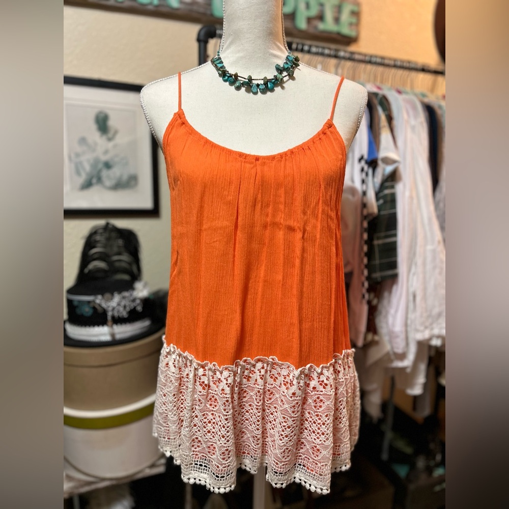 Boys + Arrows Orange Camisole Top with Lace Hem